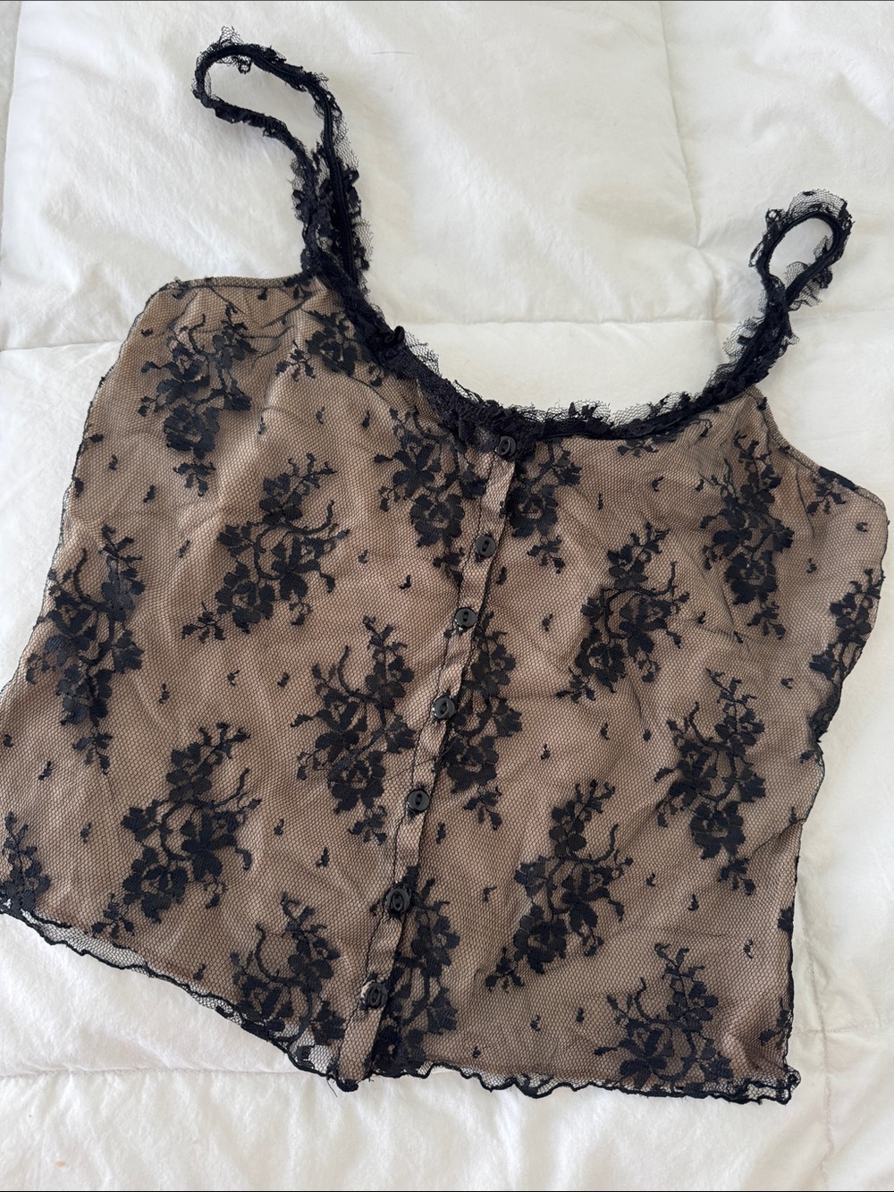 Moda International Black Lace Overlay Tan Slip Chemise